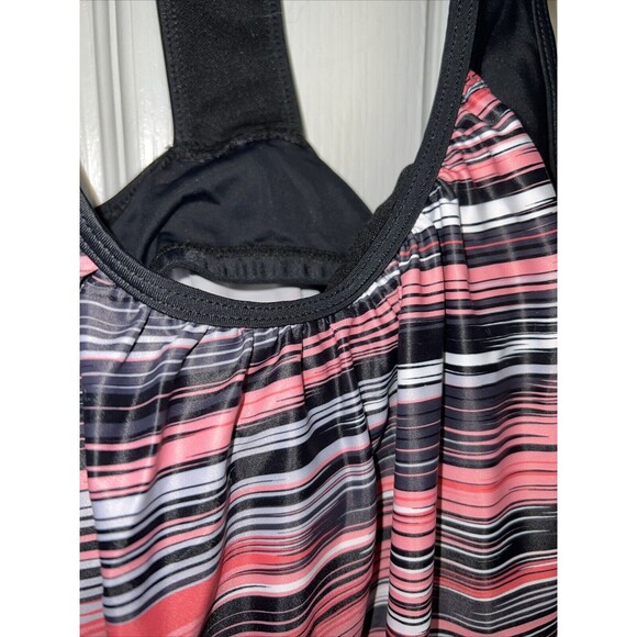 Yonique Women Swim Top Bathing Tankini Pink Black Stripes Racerback L Padded NWT - Picture 4 of 14
